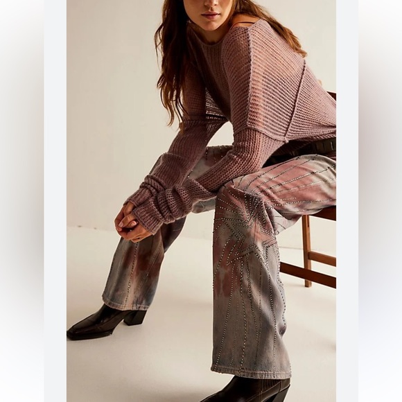Free People We The Free Aurora Mid Rise Jeweled Jean Tie Dye Starlet 25 - Picture 1 of 17